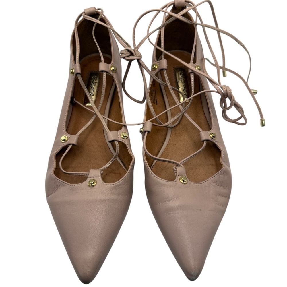 Halogen Tan Lace-Up Flats with Pointed Toe